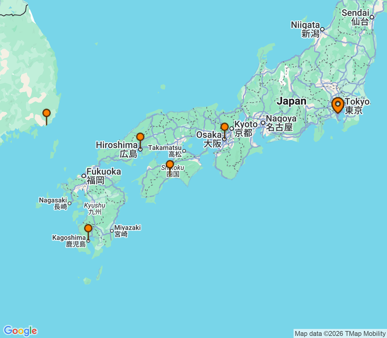 Harta itinerariu Croaziera 2028 - Asia (Orientul Indepartat) (Tokyo (Yokohama), Japonia) - Silversea Cruises - Silver Moon - 10 nopti