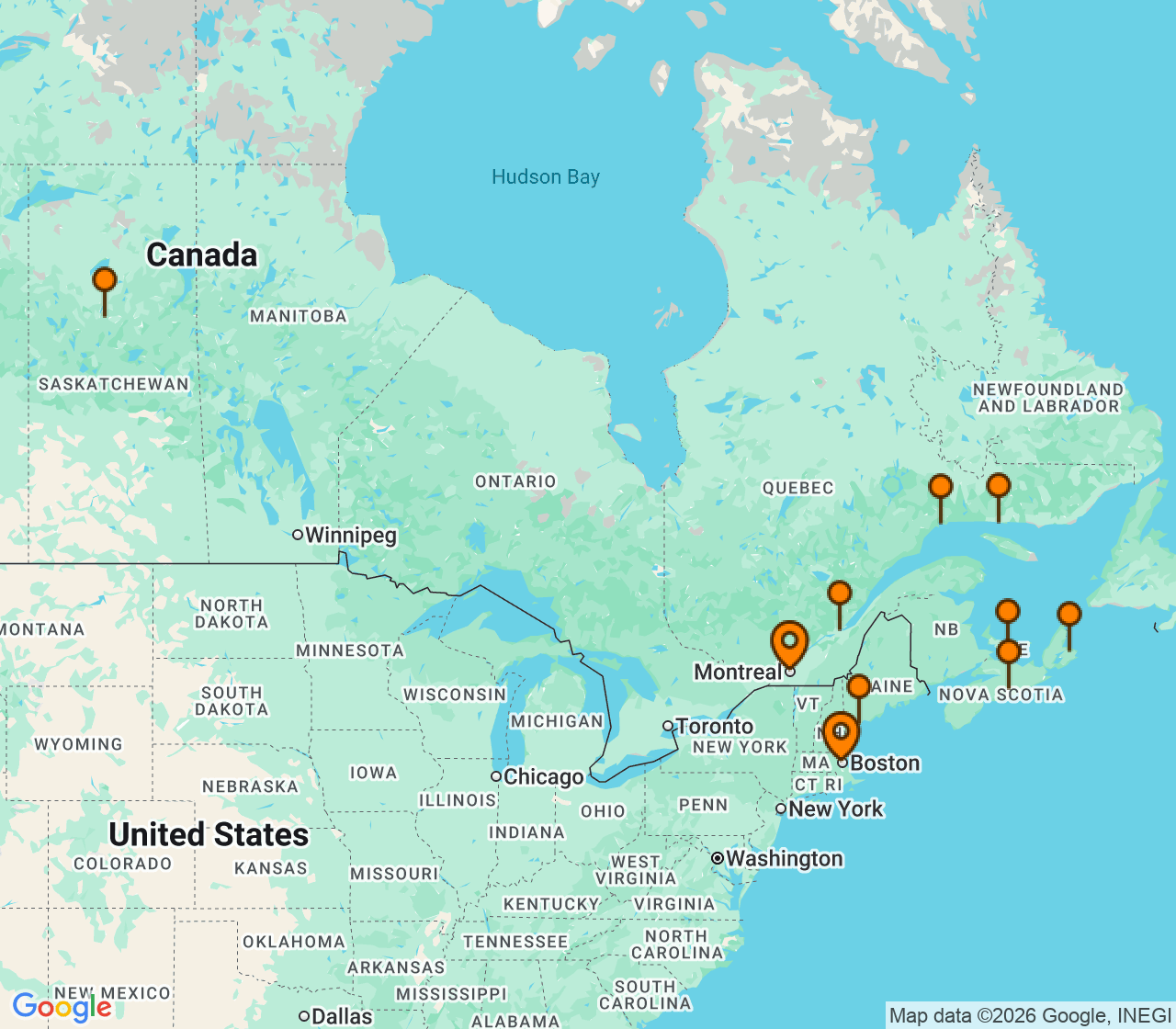 Harta itinerariu Croaziera 2027 - Canada si Noua Anglie (Boston, Massachusetts) - Oceania Cruises - Vista - 11 nopti