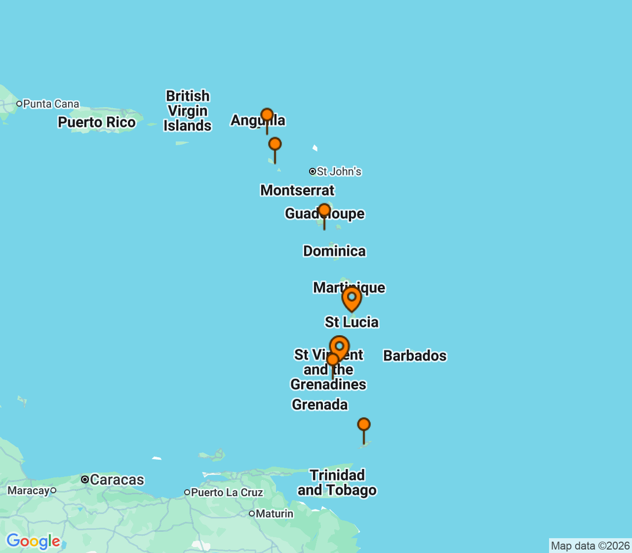 Harta itinerariu Croaziera 2028 - Caraibe si America Centrala (Bridgetown, Barbados) - SeaDream Yacht Club - SeaDream I - 10 nopti