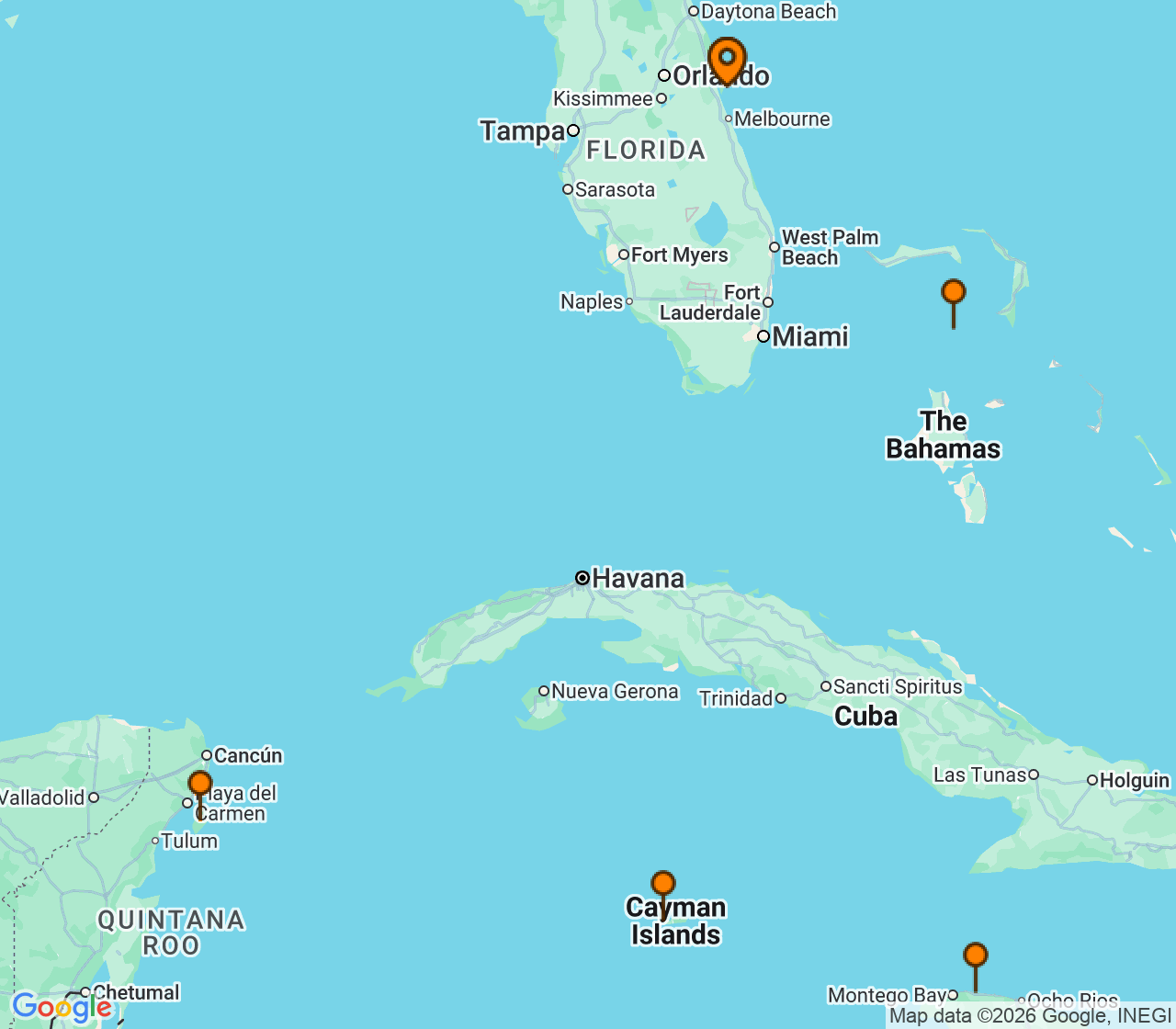 Harta itinerariu Croaziera 2026 - Caraibe si America Centrala (Port Canaveral, FL) - Norwegian Cruise Line - Norwegian Epic - 7 nopti