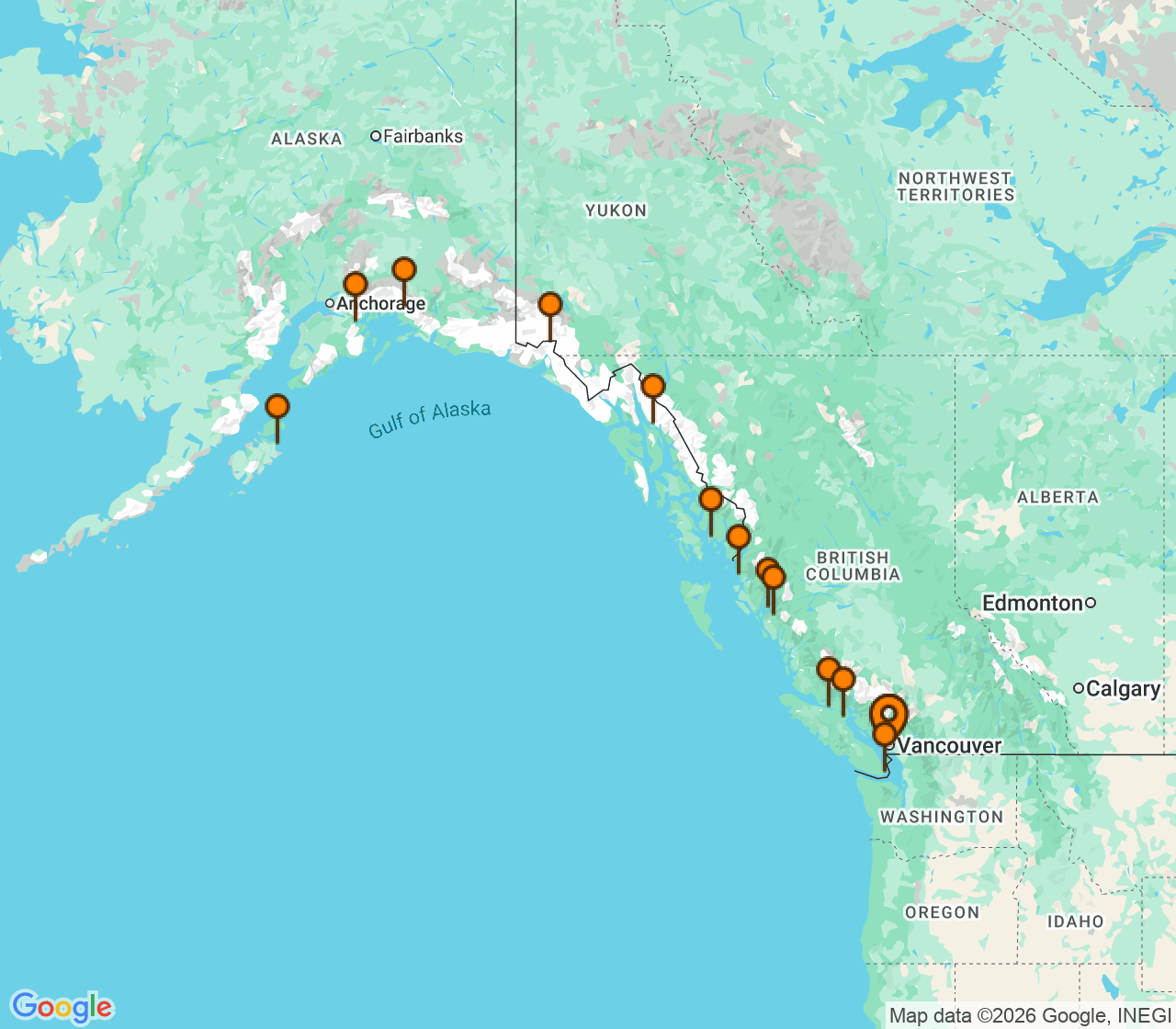 Harta itinerariu Croaziera 2028 - Alaska (Vancouver, Canada) - Holland America Line - Oosterdam - 16 nopti