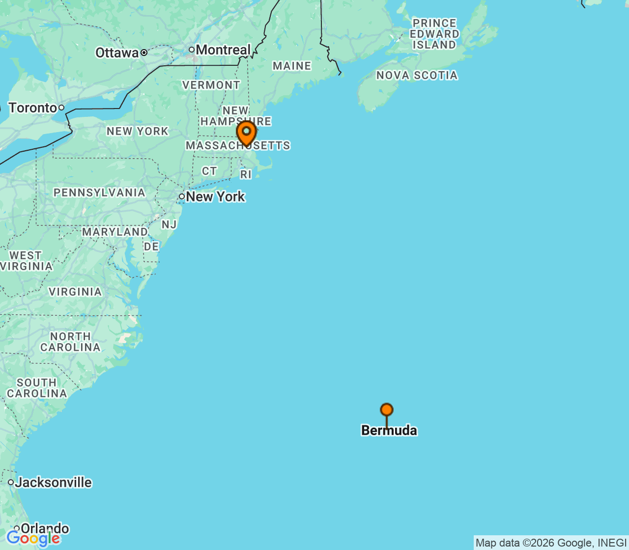 Harta itinerariu Croaziera 2028 - Bermuda (Boston, Massachusetts) - Norwegian Cruise Line - Norwegian Breakaway - 7 nopti