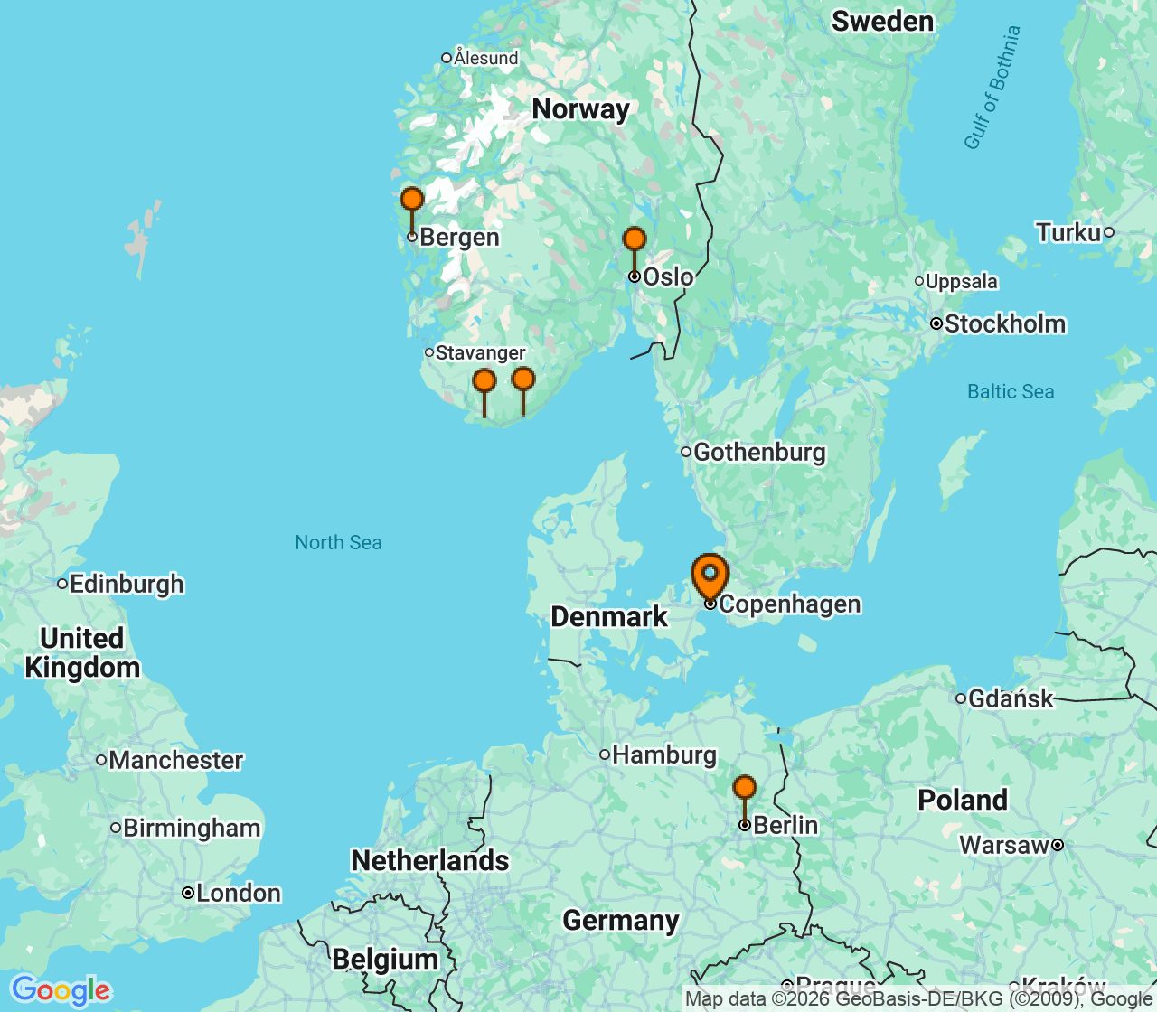 Harta itinerariu Croaziera 2027 - Europa de Nord (Copenhaga, Danemarca) - MSC Cruises - MSC Magnifica - 7 nopti