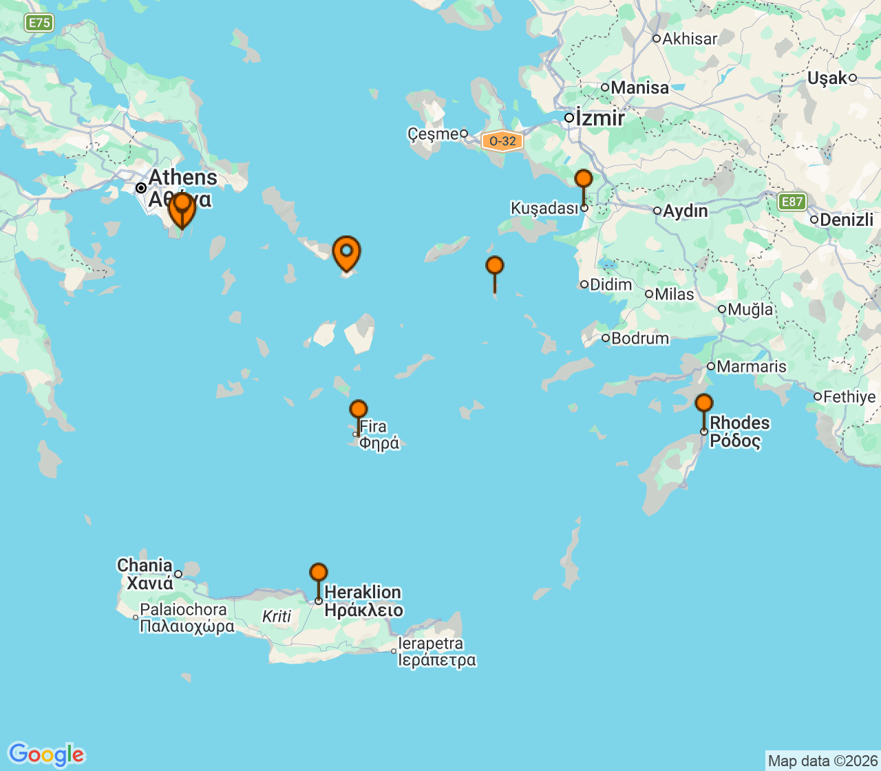 Harta itinerariu Croaziera 2027 - Mediterana (Athena (Lavrion), Grecia) - Celestyal Cruises - Celestyal Discovery - 4 nopti