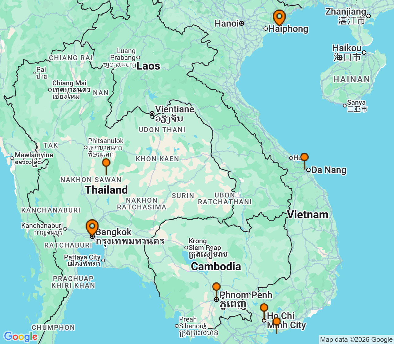 Harta itinerariu Croaziera 2027 - Asia (Orientul Indepartat) (Bangkok, Thailanda) - Windstar Cruises - Star Seeker - 10 nopti
