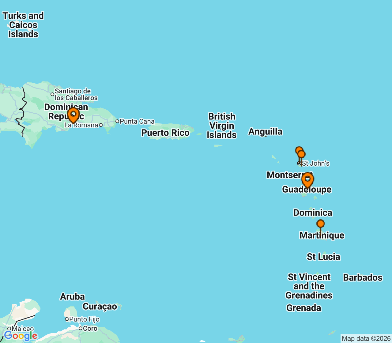 Harta itinerariu Croaziera 2027 - Caraibe si America Centrala (Santo Domingo, Republica Dominicana) - Costa Cruises - Costa Favolosa - 4 nopti