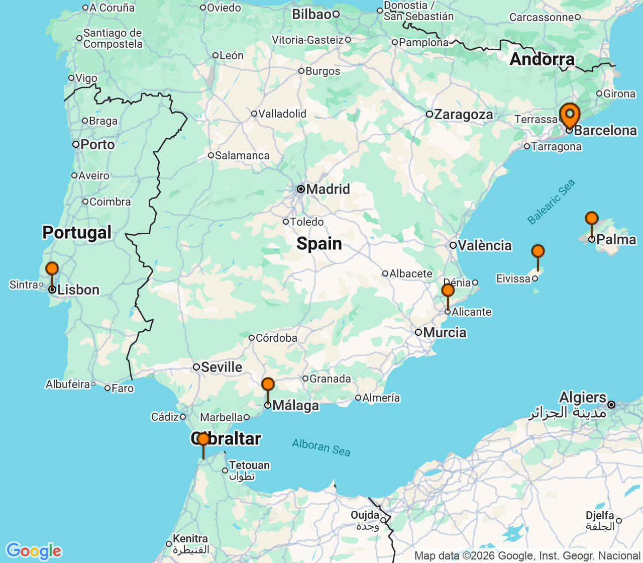 Harta itinerariu Croaziera 2027 - Mediterana (Barcelona, Spania) - Explora Journeys - Explora I - 10 nopti