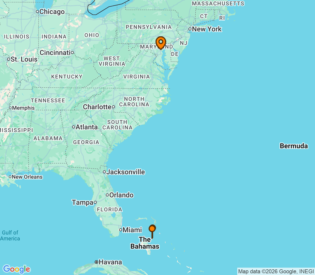 Harta itinerariu Croaziera 2026 - Caraibe si America Centrala (Baltimore, MD) - Carnival Cruise Line - Carnival Pride - 7 nopti