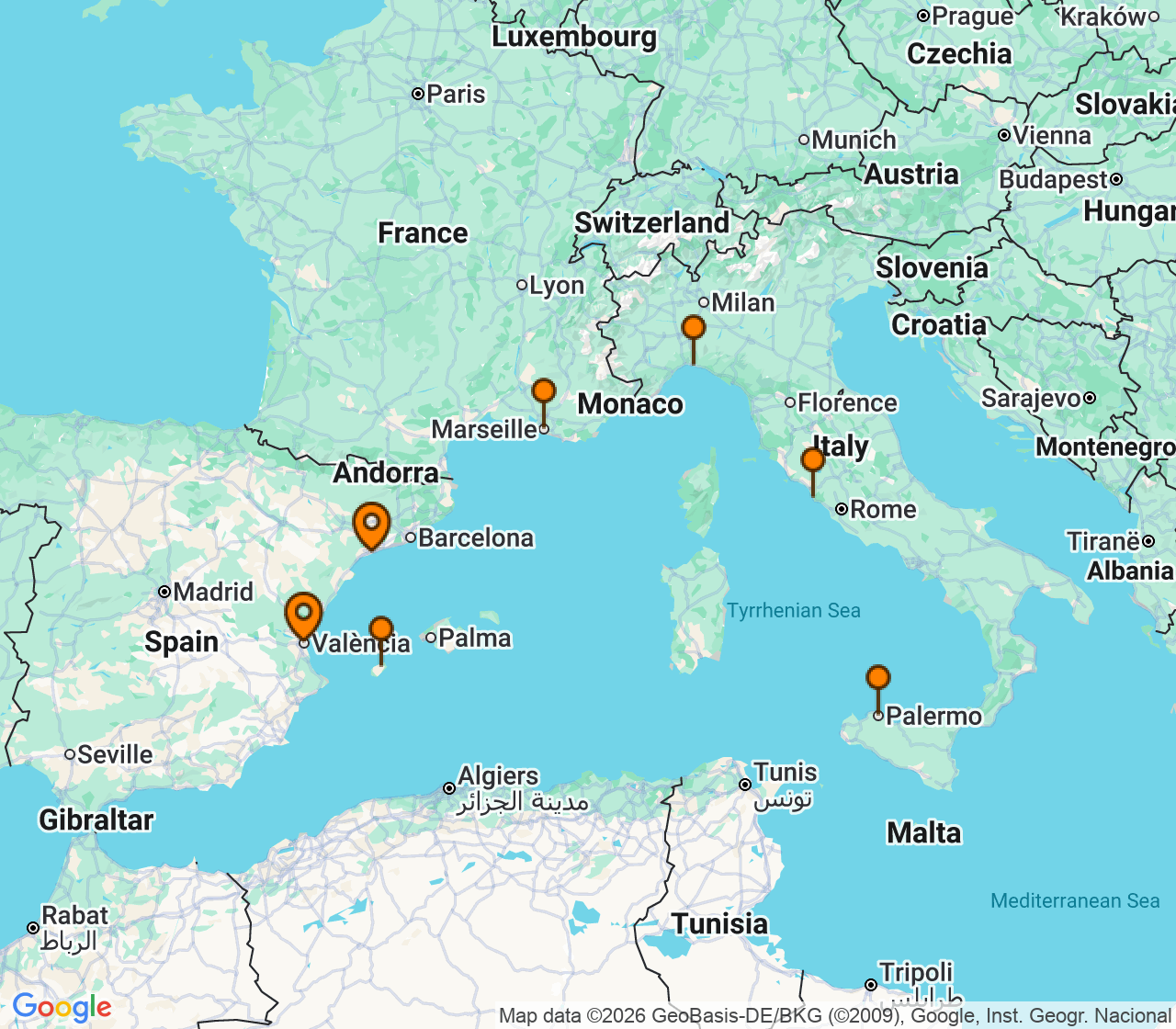 Harta itinerariu Croaziera 2027 - Repozitionari si Transoceanic (Tarragona, Spania) - MSC Cruises - MSC Musica - 7 nopti