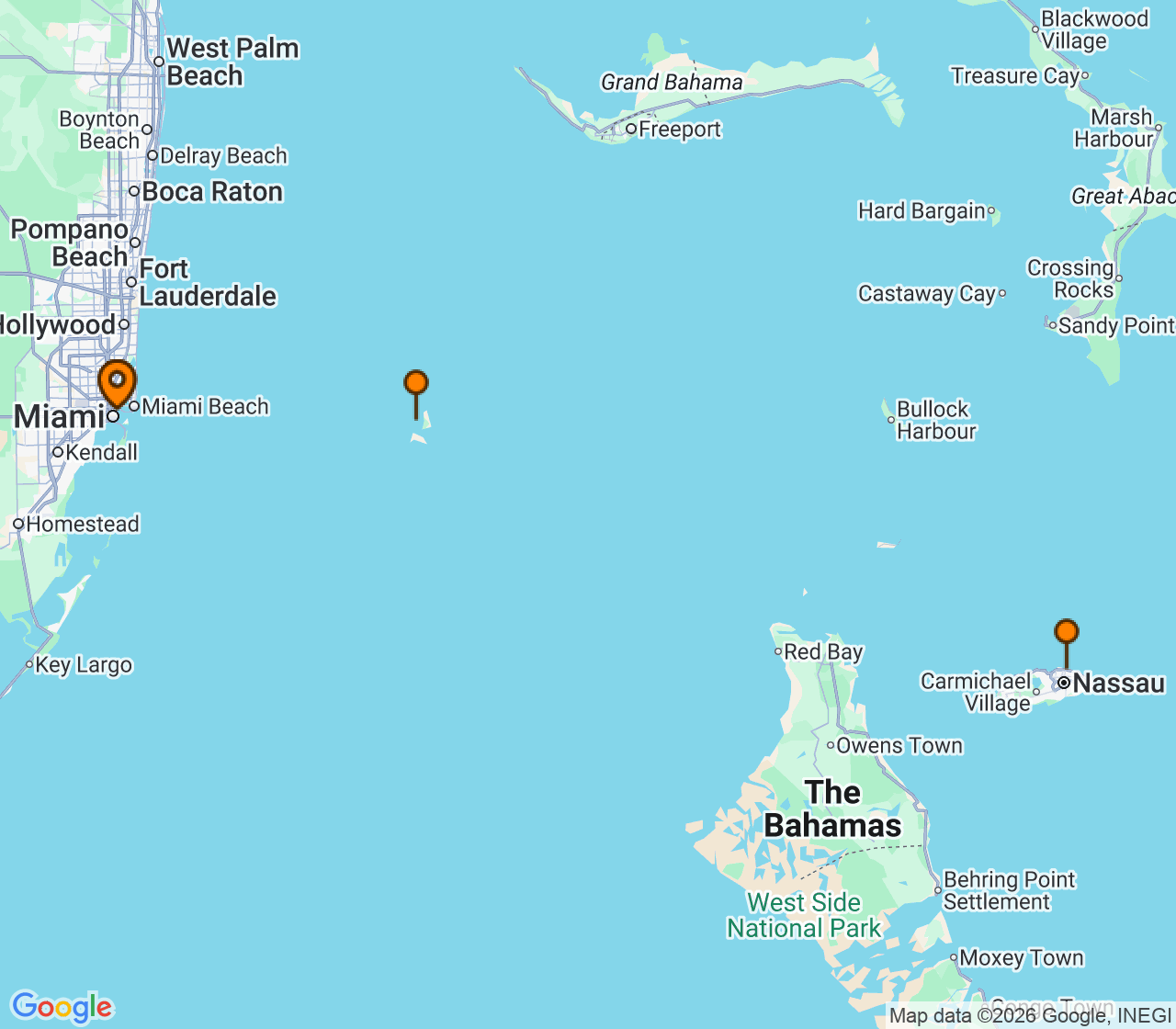 Harta itinerariu Croaziera 2028 - Caraibe si America Centrala (Miami, FL) - Virgin Voyages - Brilliant Lady - 4 nopti