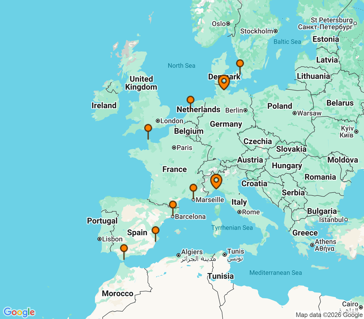 Harta itinerariu Croaziera 2026 - Europa de Nord (Kiel, Germania) - MSC Cruises - MSC Euribia - 12 nopti