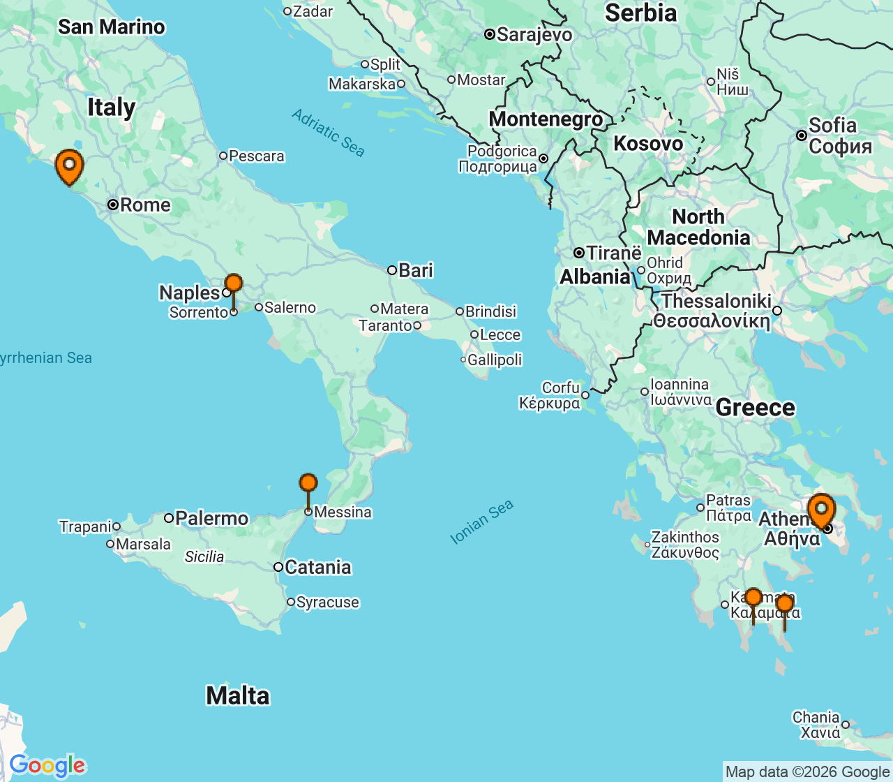 Harta itinerariu Croaziera 2026 - Mediterana (Roma (Civitavecchia), Italia) - Windstar Cruises - Wind Spirit - 7 nopti