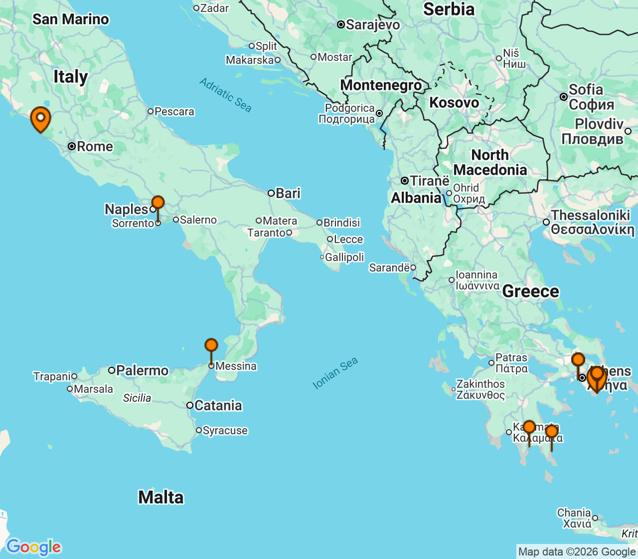 Harta itinerariu Croaziera 2027 - Mediterana (Roma (Civitavecchia), Italia) - Windstar Cruises - Wind Surf - 10 nopti