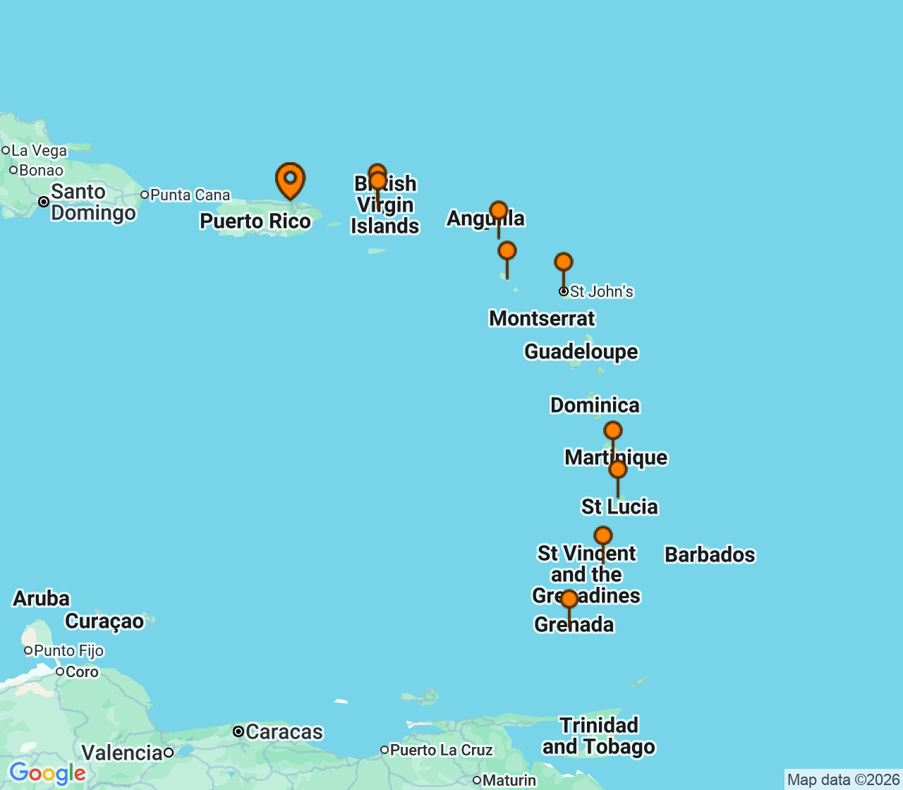 Harta itinerariu Croaziera 2027 - Caraibe si America Centrala (Insulele San Juan, WA) - Silversea Cruises - Silver Dawn - 10 nopti