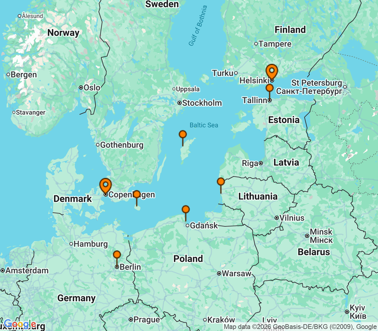 Harta itinerariu Croaziera 2027 - Europa de Nord (Copenhaga, Danemarca) - Princess Cruises - Regal Princess - 7 nopti