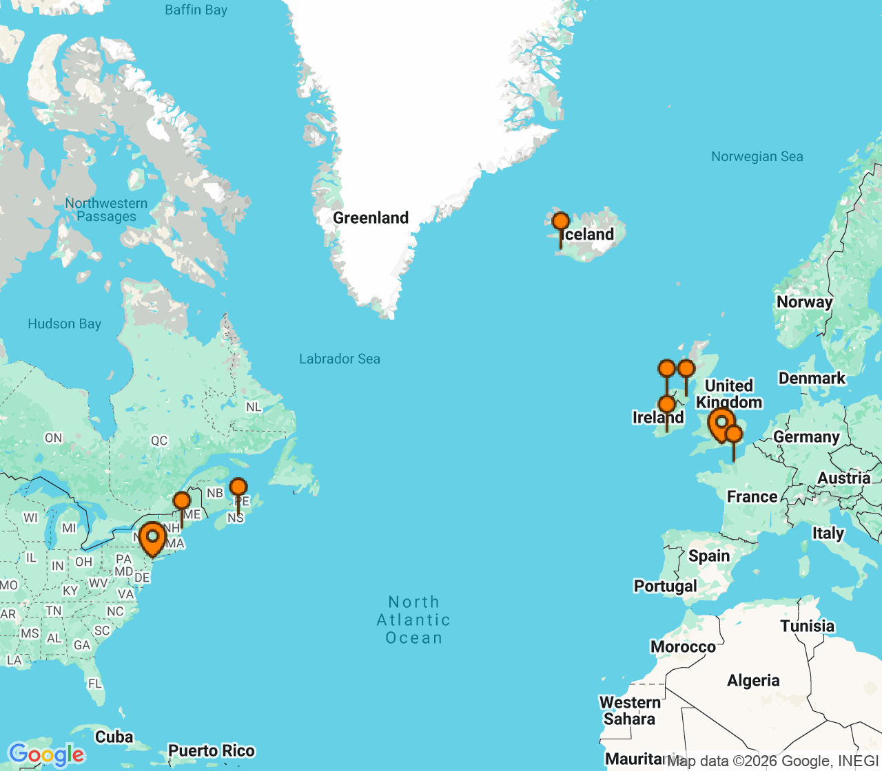 Harta itinerariu Croaziera 2028 - Repozitionari si Transoceanic (New York (Brooklyn), NY) - Norwegian Cruise Line - Norwegian Getaway - 16 nopti
