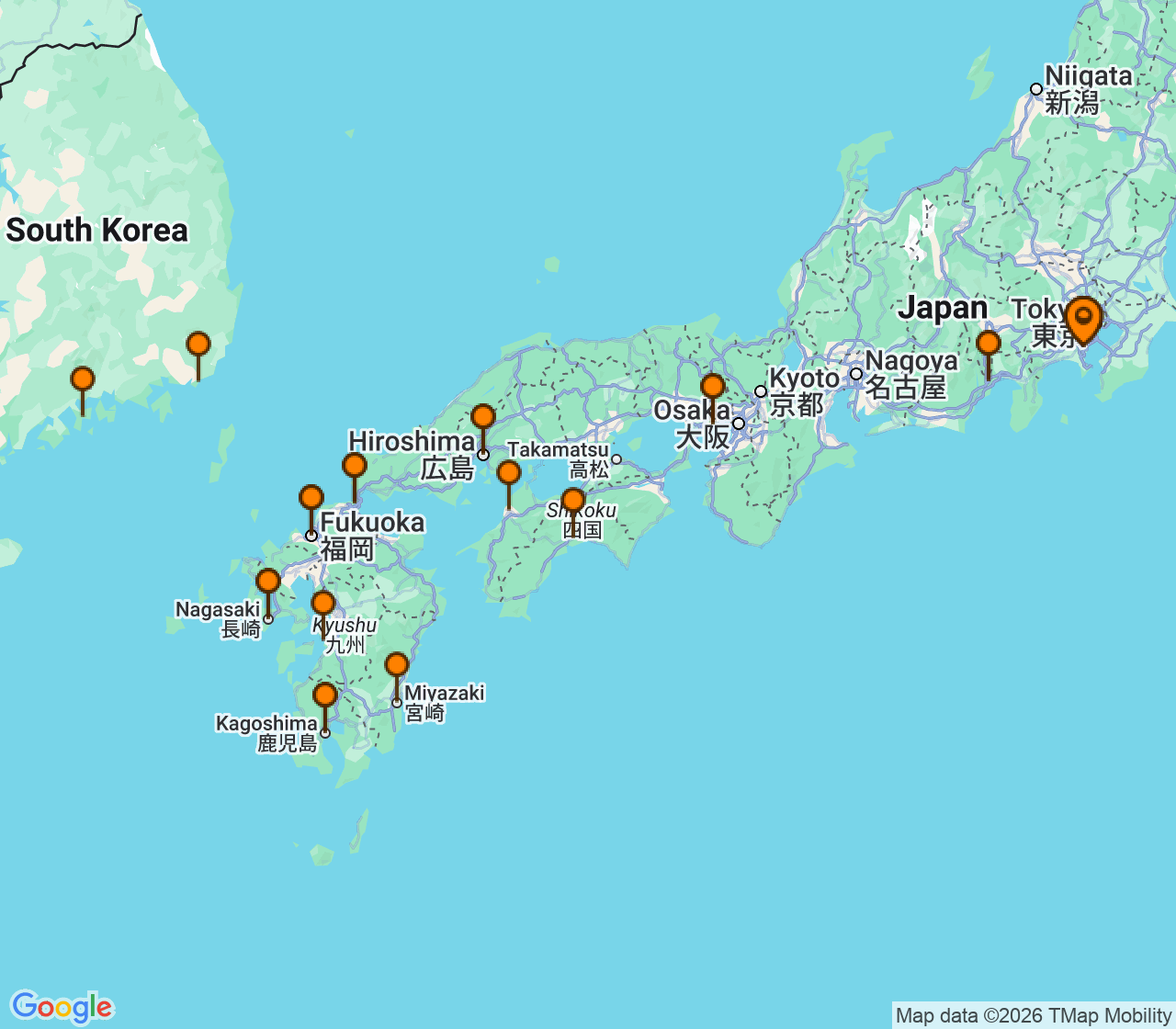 Harta itinerariu Croaziera 2029 - Asia (Orientul Indepartat) (Tokyo (Yokohama), Japonia) - Seabourn - Seabourn Encore - 28 nopti