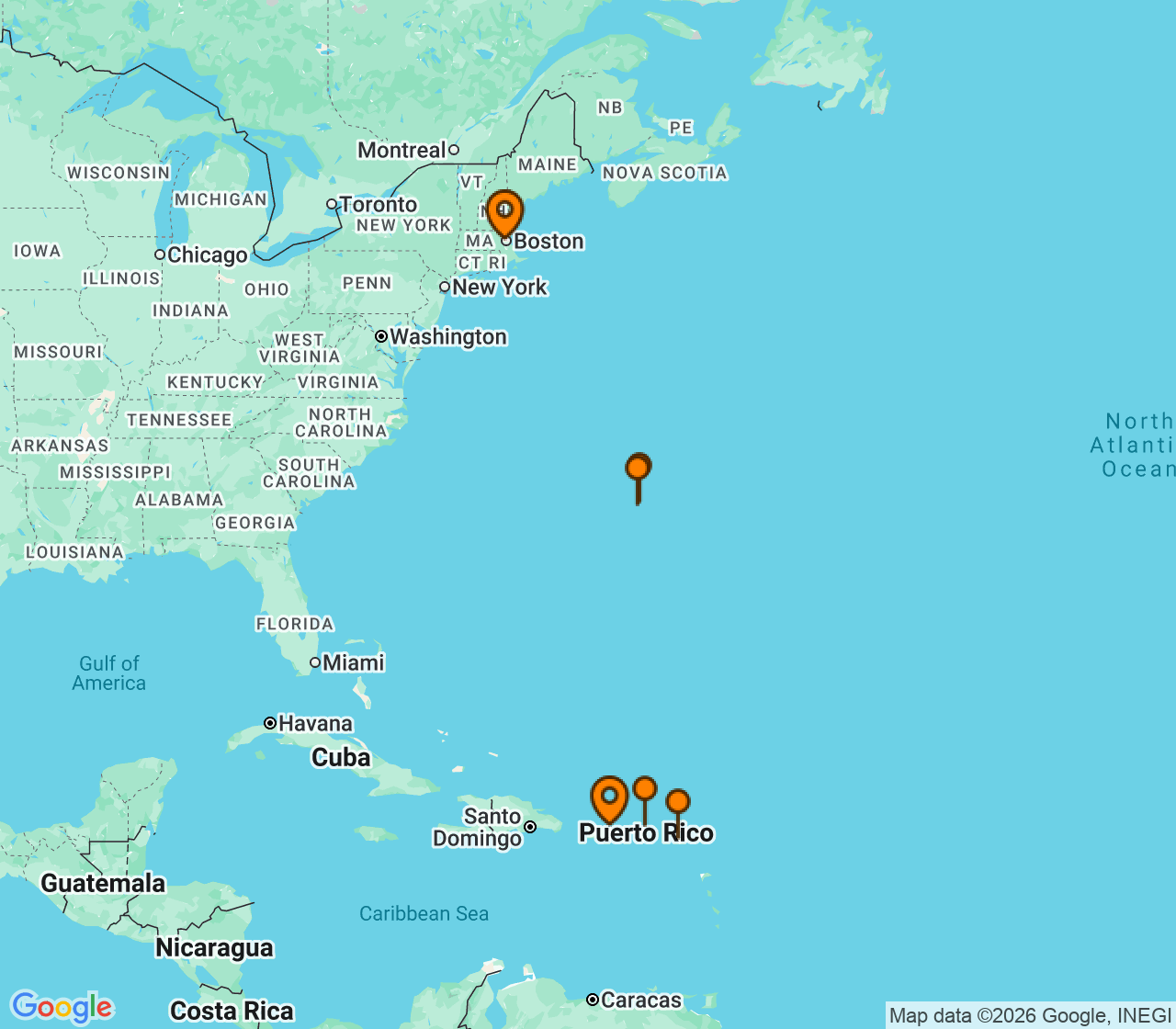 Harta itinerariu Croaziera 2027 - Caraibe si America Centrala (Boston, Massachusetts) - Windstar Cruises - Star Pride - 10 nopti