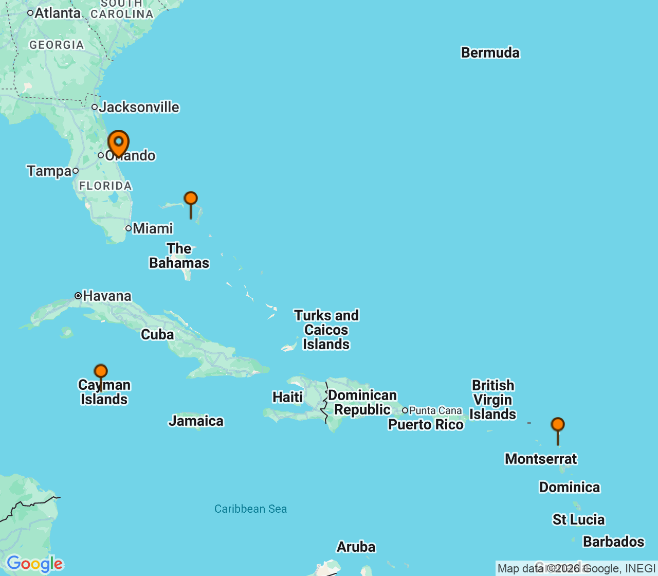Harta itinerariu Croaziera 2027 - Mediterana (Port Canaveral, FL) - Disney Cruise Line - Disney Treasure - 7 nopti