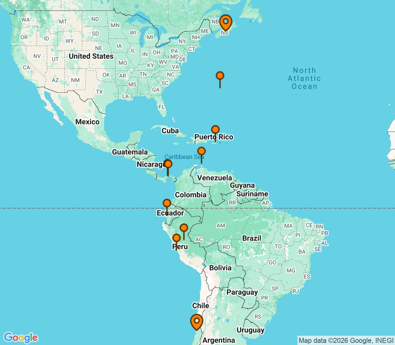 Harta itinerariu Croaziera 2028 - Caraibe si America Centrala (Halifax, Canada) - Seabourn - Seabourn Pursuit - 24 nopti