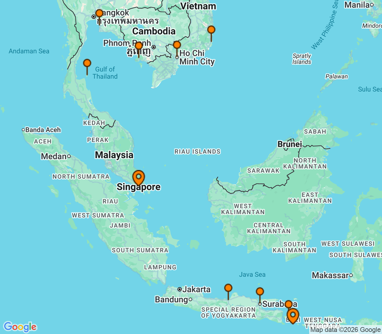 Harta itinerariu Croaziera 2027 - Tahiti si Pacificul de Sud (Benoa, Bali, Indonezia) - Oceania Cruises - Riviera - 16 nopti