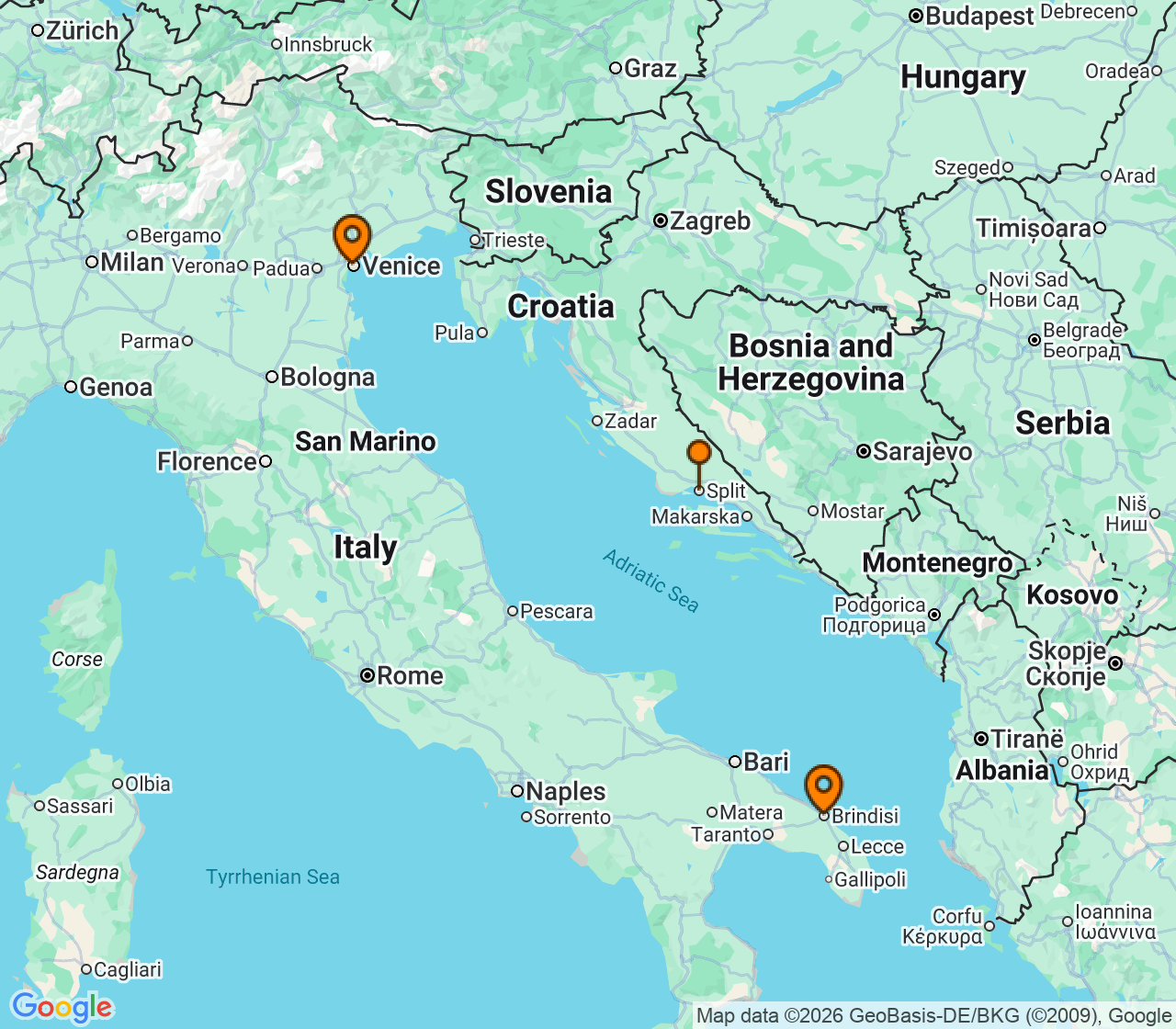 Harta itinerariu Croaziera 2026 - Mediterana (Brindisi, Italia) - MSC Cruises - MSC Armonia - 2 nopti
