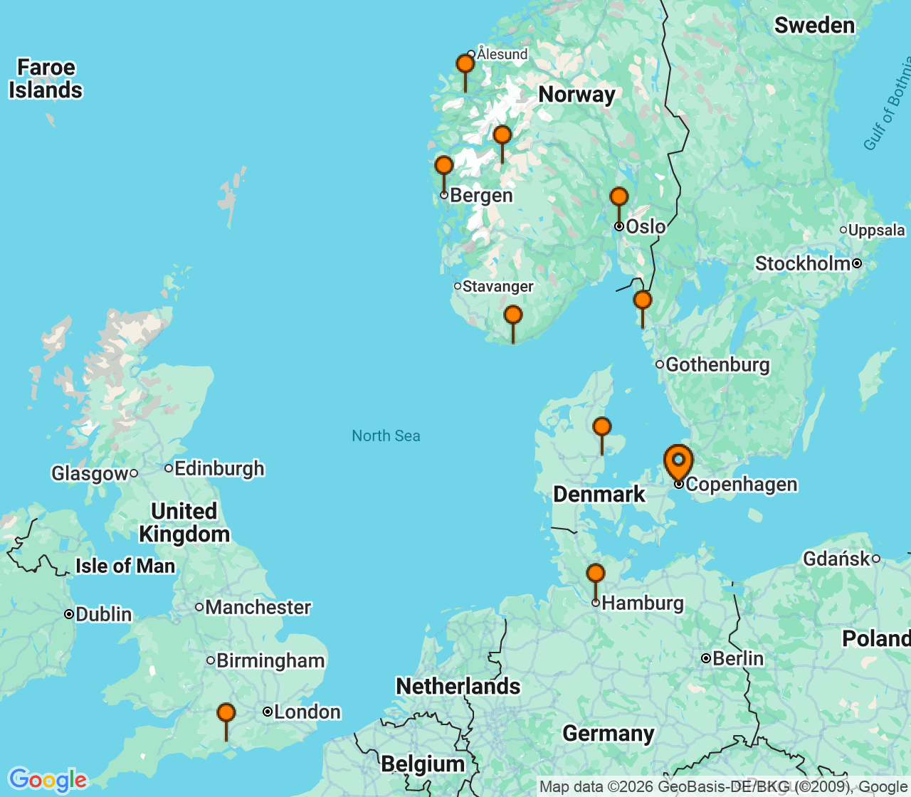 Harta itinerariu Croaziera 2027 - Europa de Nord (Copenhaga, Danemarca) - Explora Journeys - Explora IV - 14 nopti