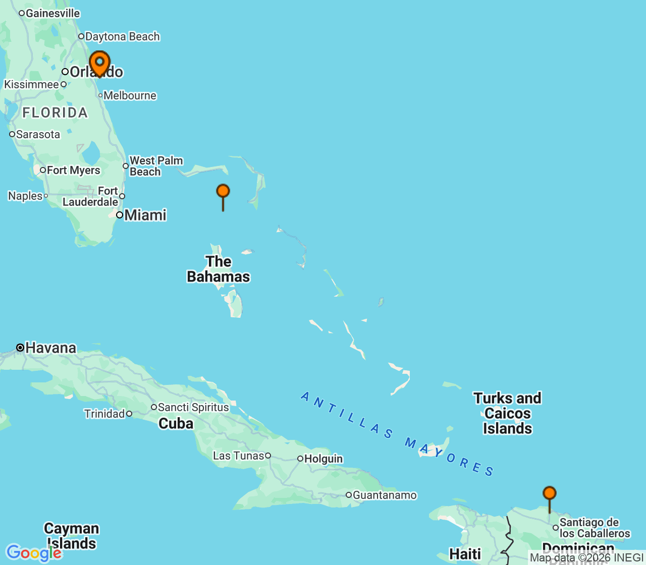Harta itinerariu Croaziera 2027 - Caraibe si America Centrala (Port Canaveral, FL) - Royal Caribbean Cruise Line - Adventure of the Seas - 5 nopti