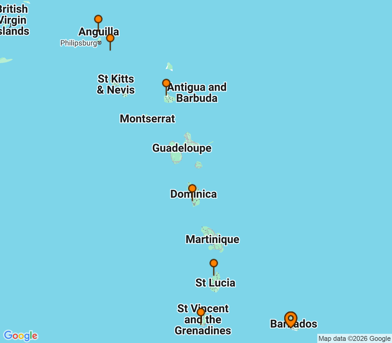 Harta itinerariu Croaziera 2027 - Caraibe si America Centrala (Bridgetown, Barbados) - Silversea Cruises - Silver Spirit - 7 nopti