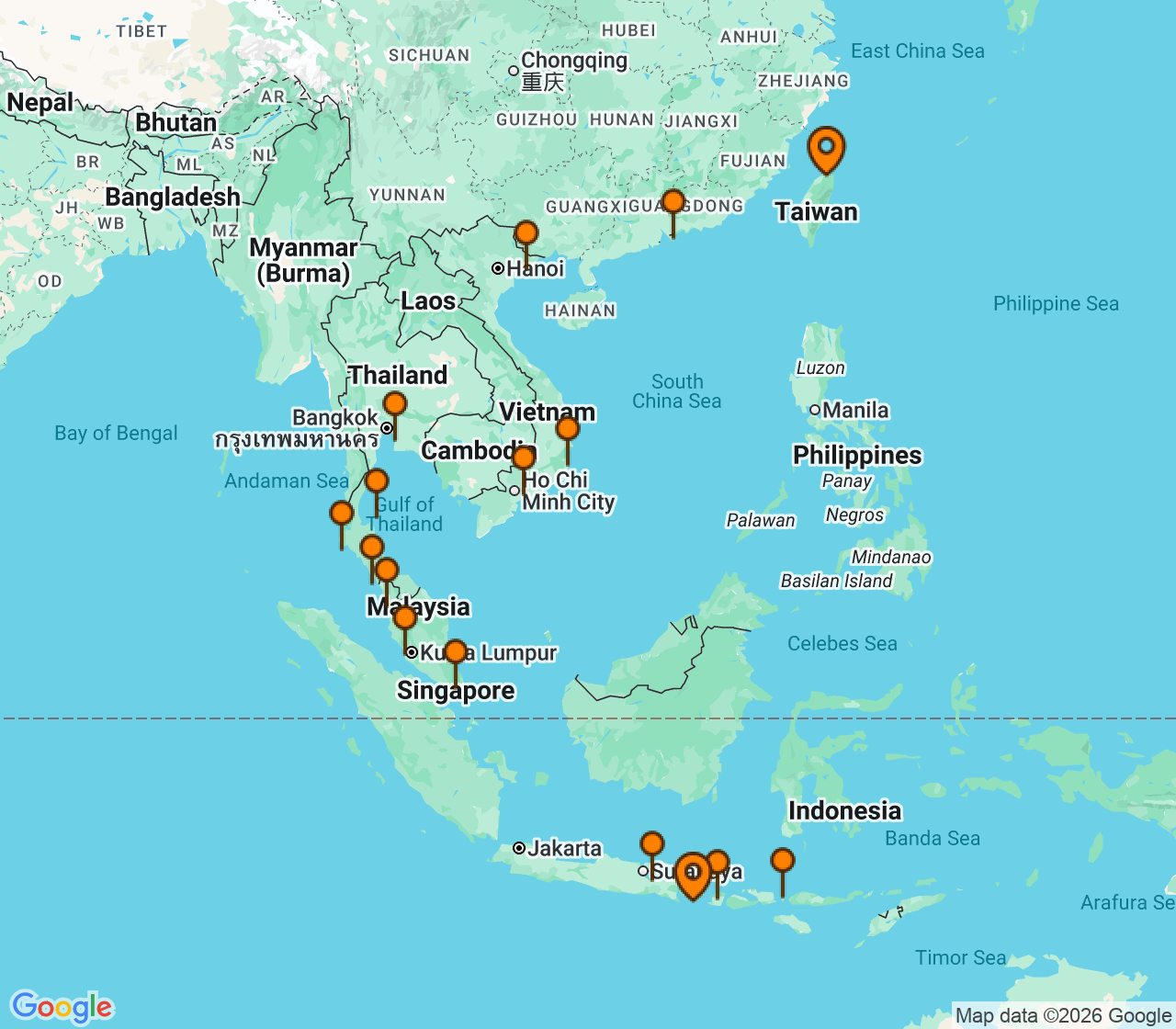 Harta itinerariu Croaziera 2028 - Grand Voyage si Tematice (Benoa, Bali, Indonezia) - Regent Seven Seas Cruises - Seven Seas Explorer - 25 nopti