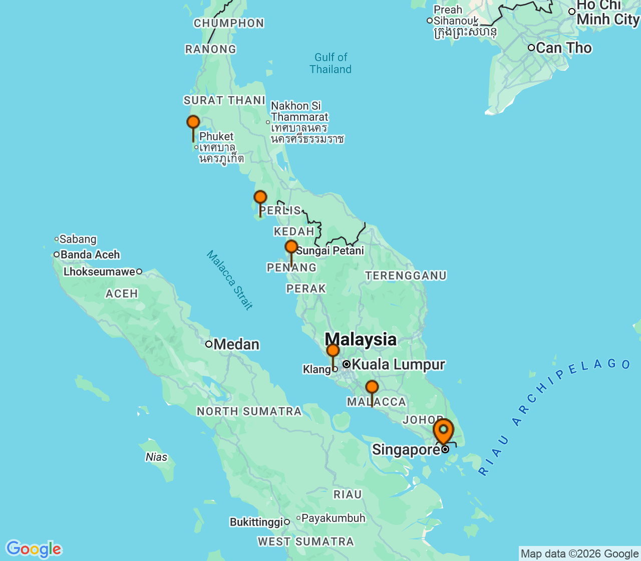 Harta itinerariu Croaziera 2028 - Asia (Orientul Indepartat) (Singapore) - Silversea Cruises - Silver Muse - 10 nopti