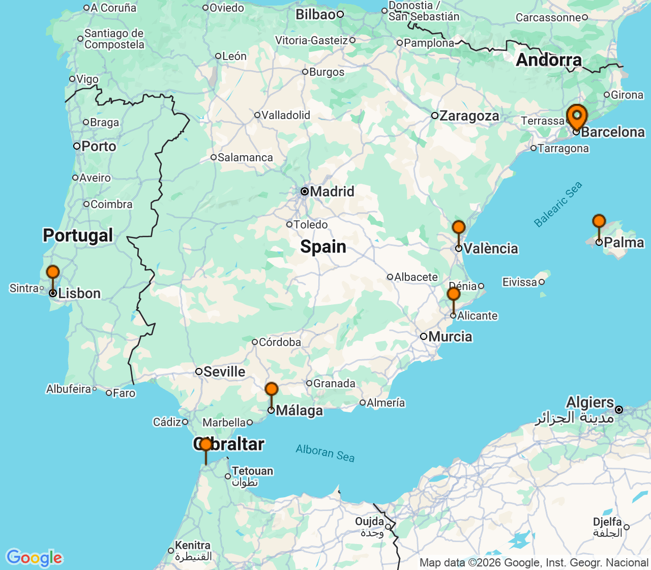 Harta itinerariu Croaziera 2027 - Mediterana (Barcelona, Spania) - Explora Journeys - Explora I - 10 nopti