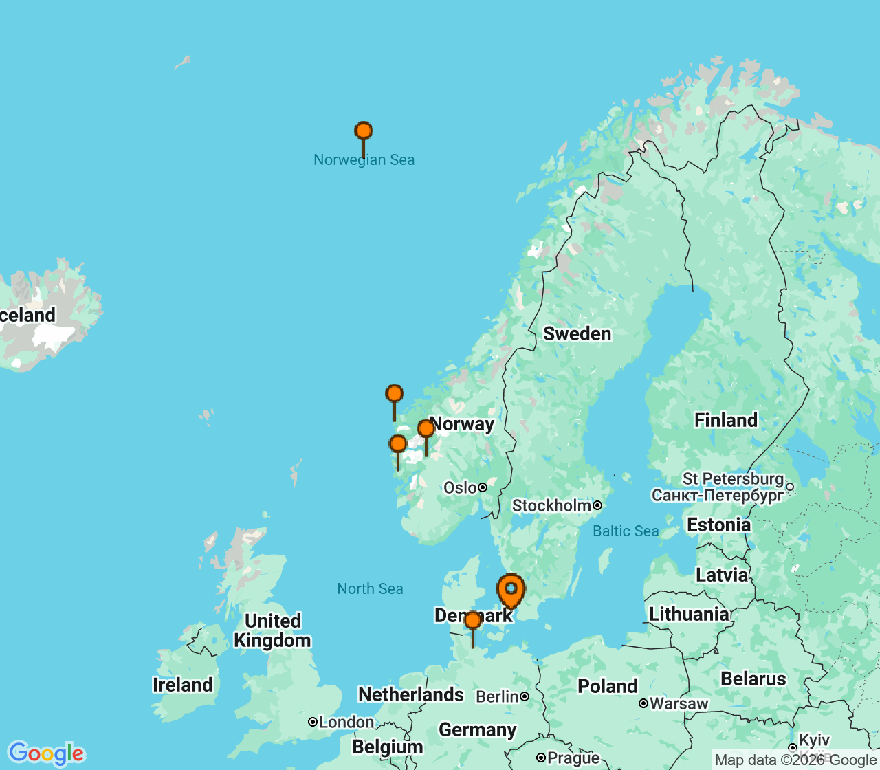 Harta itinerariu Croaziera 2027 - Europa de Nord (Copenhaga, Danemarca) - Costa Cruises - Costa Diadema - 7 nopti