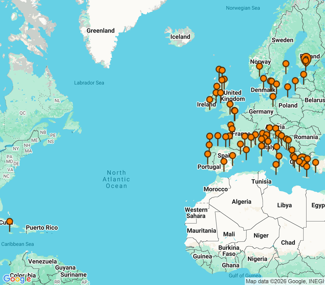 Harta itinerariu Croaziera 2027 - Grand Voyage si Tematice (Helsinki, Finlanda) - Oceania Cruises - Insignia - 67 nopti
