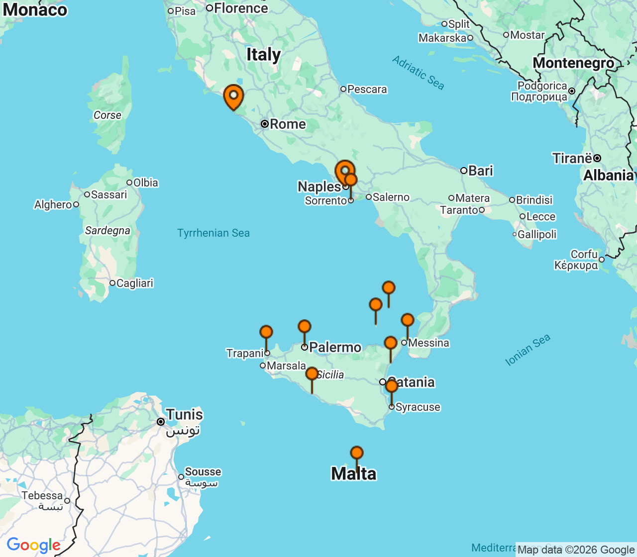 Harta itinerariu Croaziera 2028 - Mediterana (Roma (Civitavecchia), Italia) - Windstar Cruises - Star Legend - 10 nopti