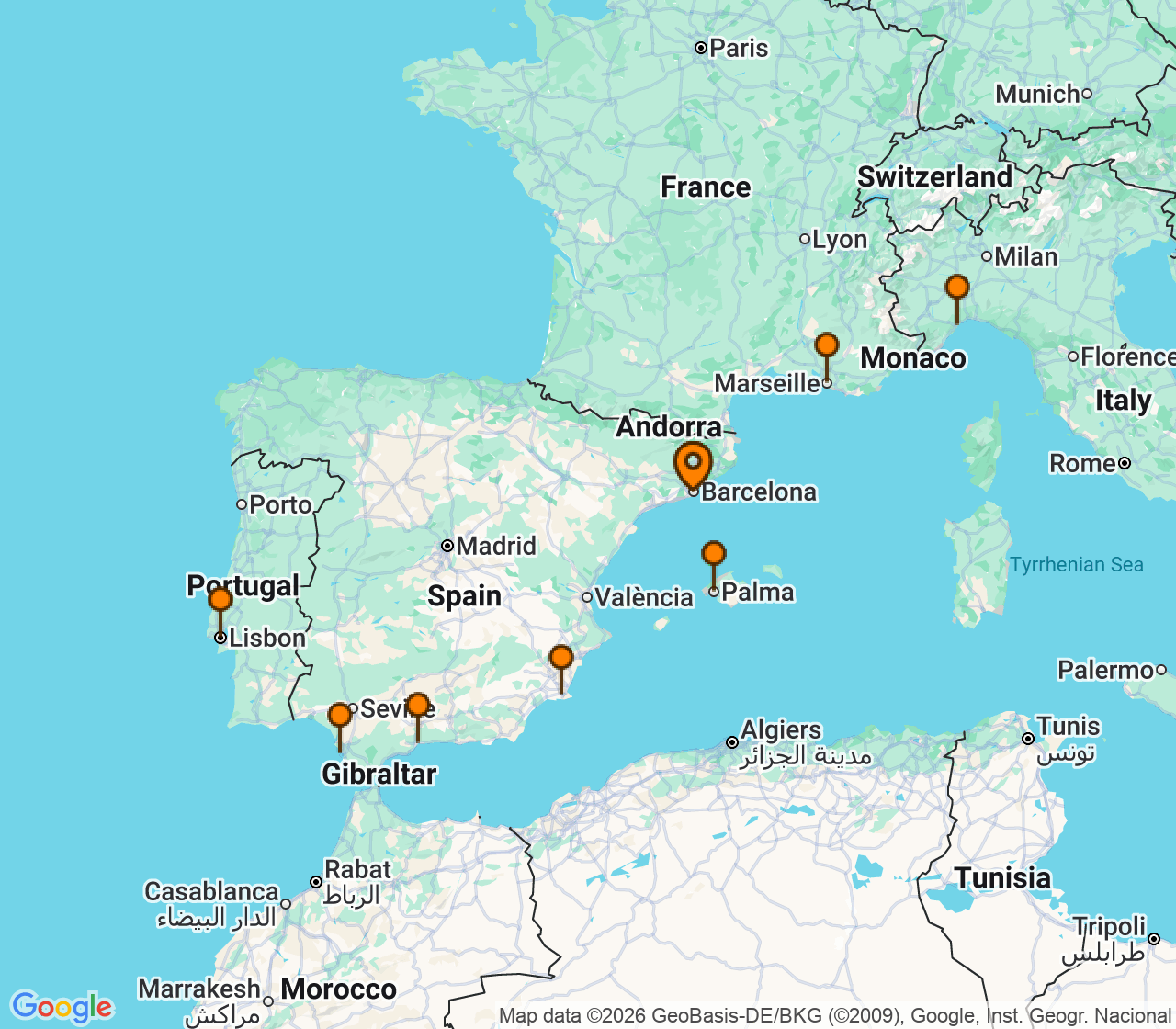 Harta itinerariu Croaziera 2026 - Mediterana (Barcelona, Spania) - Costa Cruises - Costa Diadema - 12 nopti