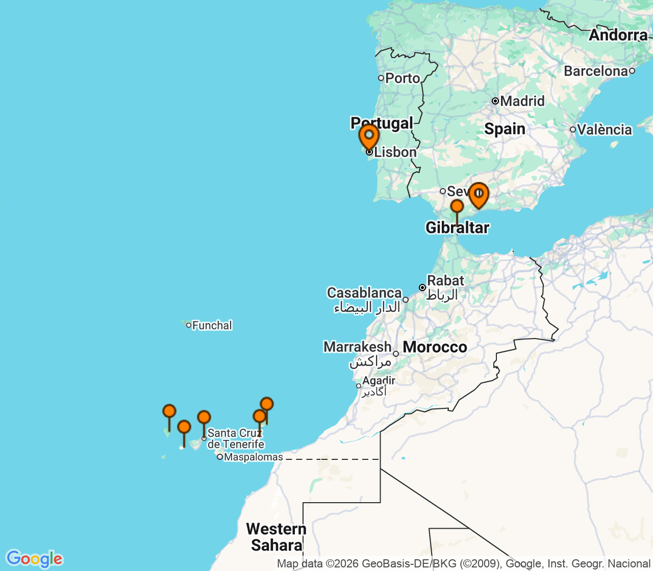 Harta itinerariu Croaziera 2027 - Mediterana (Malaga, Spania) - Explora Journeys - Explora I - 9 nopti