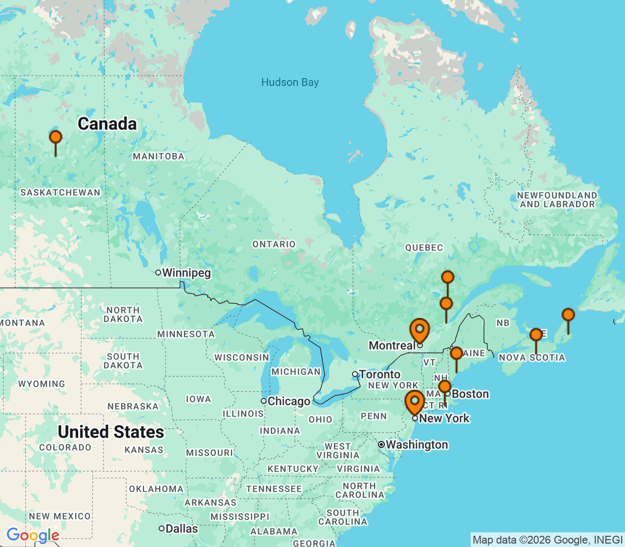 Harta itinerariu Croaziera 2027 - Canada si Noua Anglie (New York (Brooklyn), NY) - Oceania Cruises - Vista - 11 nopti