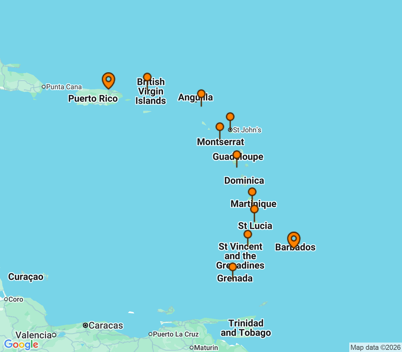 Harta itinerariu Croaziera 2027 - Caraibe si America Centrala (Insulele San Juan, WA) - Silversea Cruises - Silver Shadow - 10 nopti