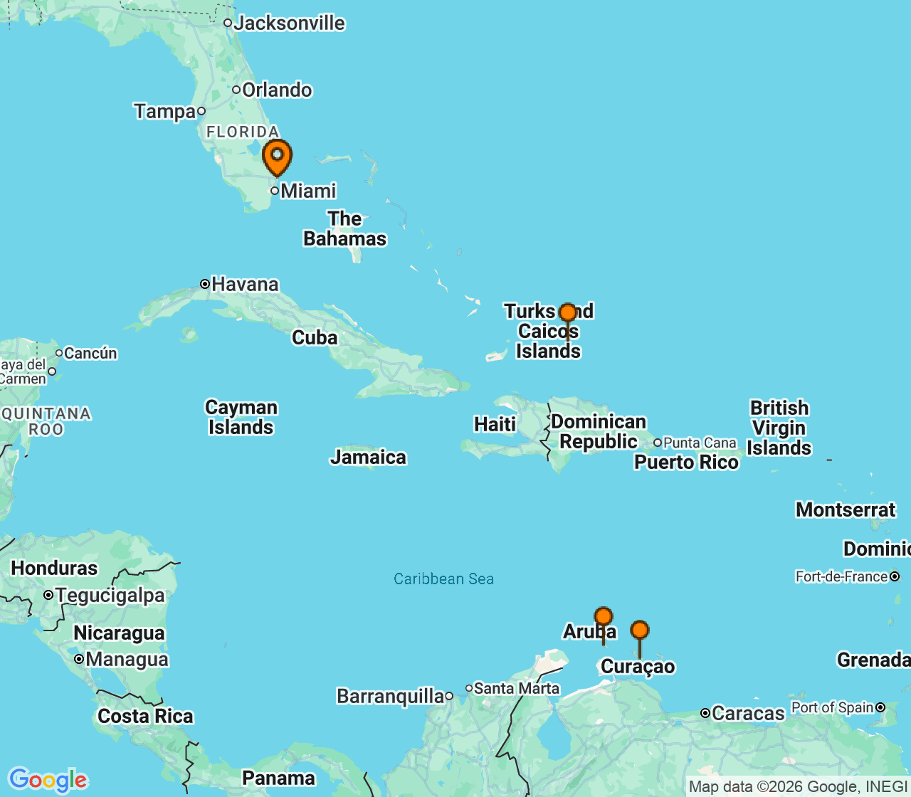 Harta itinerariu Croaziera 2028 - Caraibe si America Centrala (Fort Lauderdale, Florida) - Celebrity Cruises - Celebrity Beyond - 8 nopti