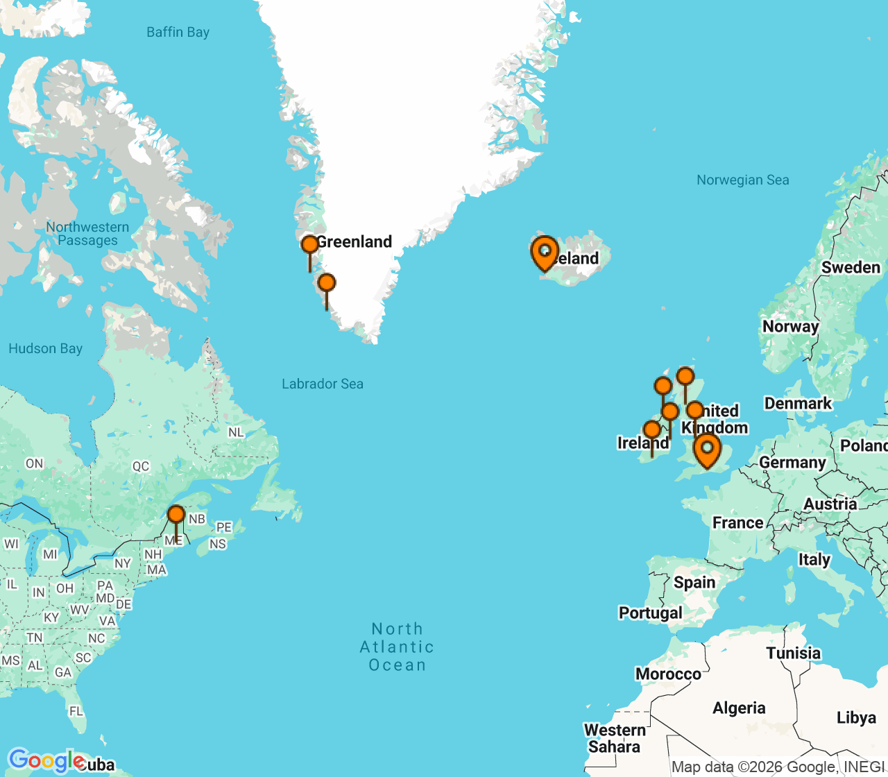 Harta itinerariu Croaziera 2027 - Grand Voyage si Tematice (Reykjavik, Islanda) - Regent Seven Seas Cruises - Seven Seas Mariner - 16 nopti