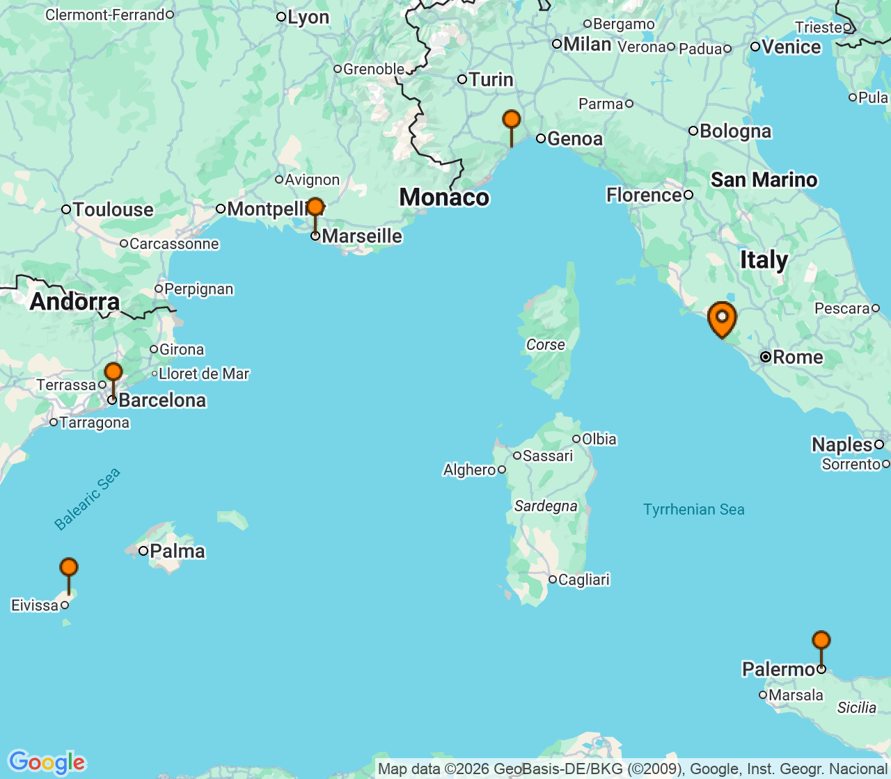 Harta itinerariu Croaziera 2026 - Mediterana (Roma (Civitavecchia), Italia) - Costa Cruises - Costa Smeralda - 7 nopti