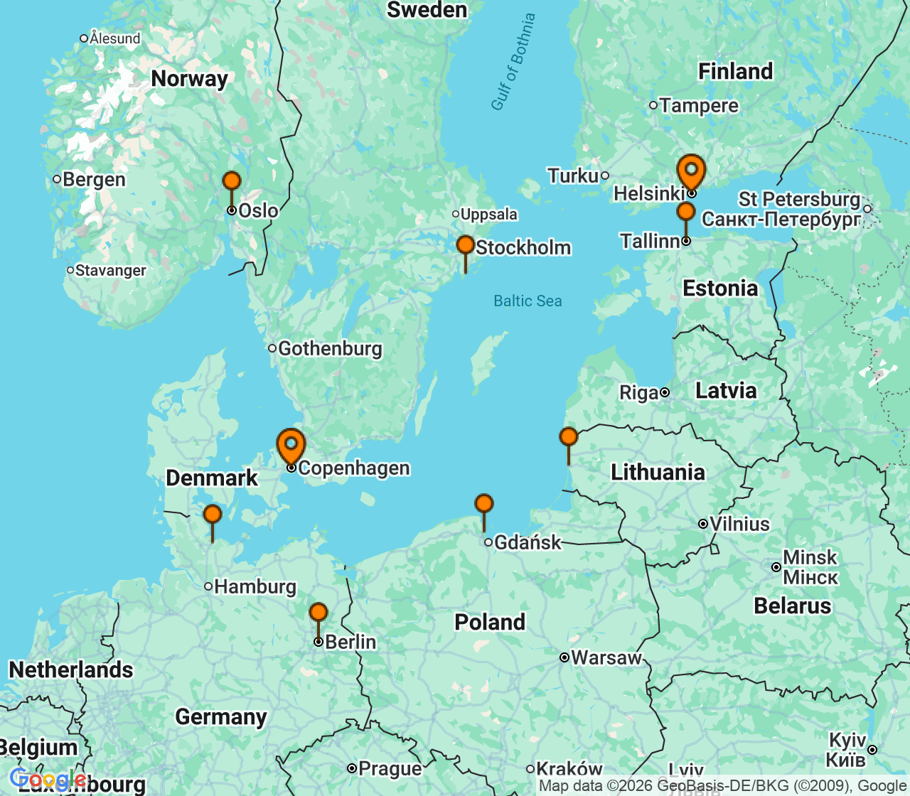 Harta itinerariu Croaziera 2027 - Europa de Nord (Copenhaga, Danemarca) - Norwegian Cruise Line - Norwegian Prima - 9 nopti