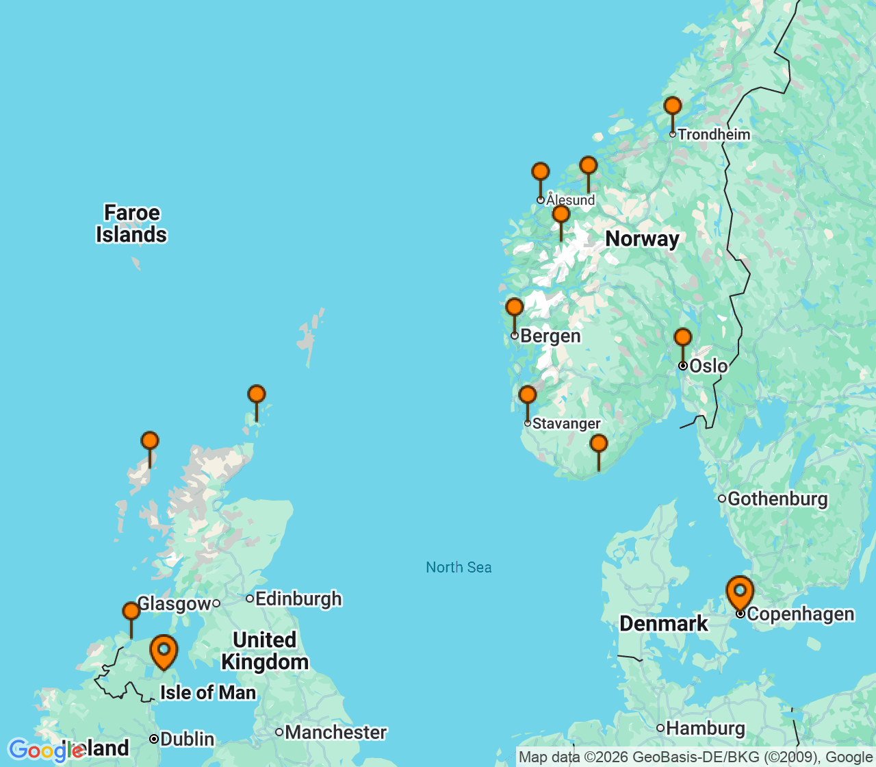 Harta itinerariu Croaziera 2027 - Europa de Nord (Belfast, Irlanda de Nord) - Silversea Cruises - Silver Dawn - 14 nopti