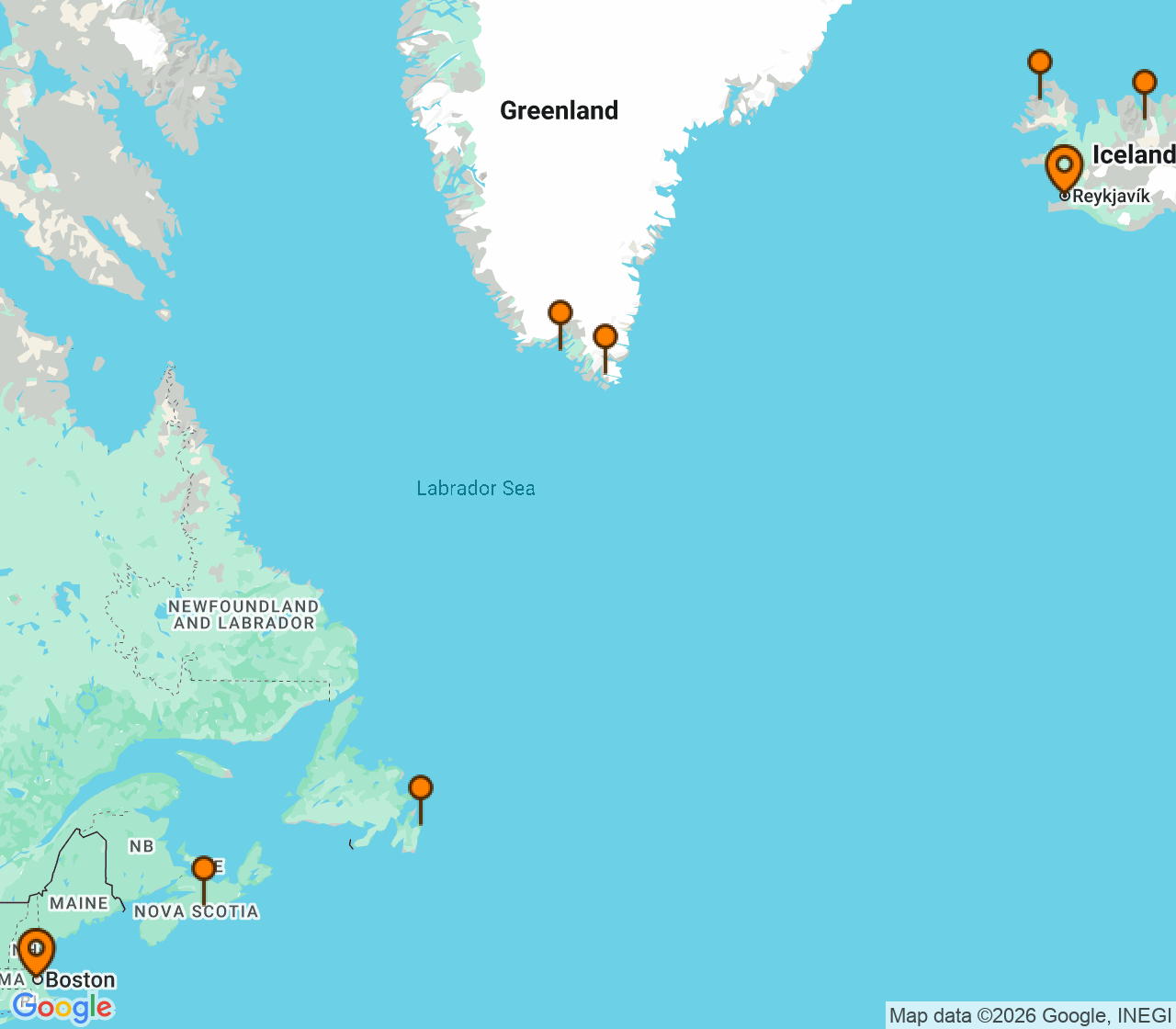 Harta itinerariu Croaziera 2027 - Repozitionari si Transoceanic (Reykjavik, Islanda) - Celebrity Cruises - Celebrity Silhouette - 12 nopti
