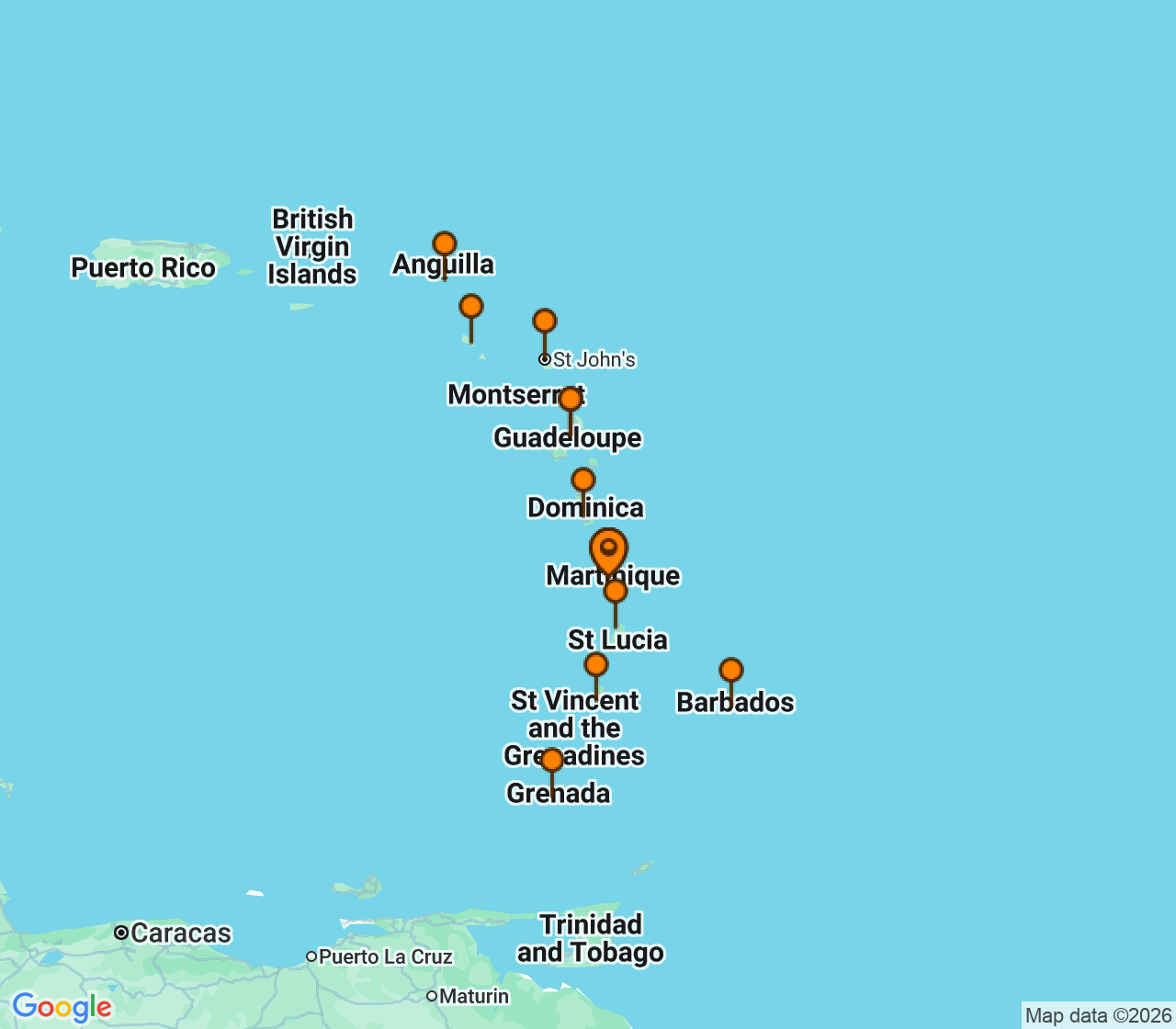 Harta itinerariu Croaziera 2026 - Caraibe si America Centrala (Fort-de-France, Martinica) - MSC Cruises - MSC World Europa - 14 nopti