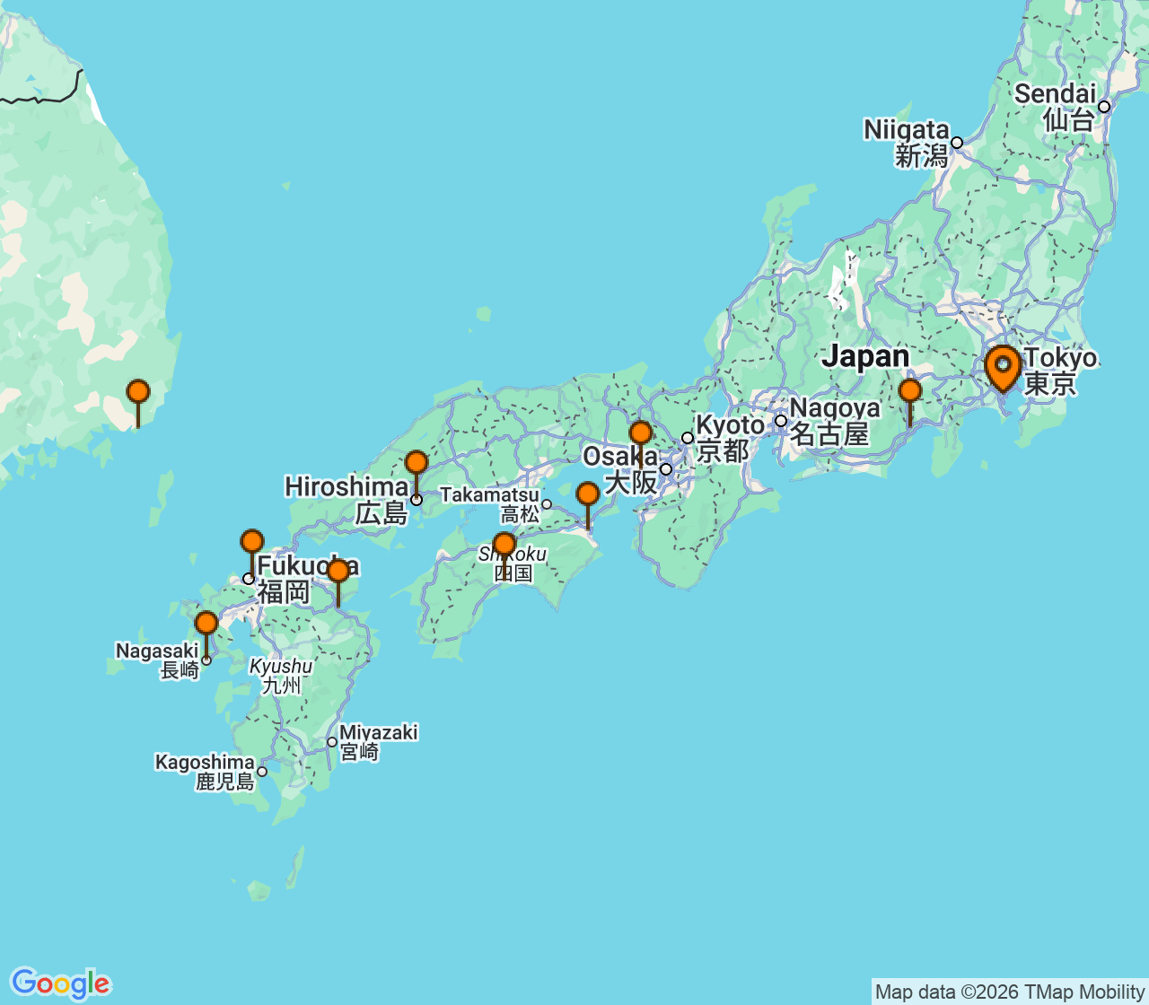 Harta itinerariu Croaziera 2027 - Asia (Orientul Indepartat) (Tokyo (Yokohama), Japonia) - Regent Seven Seas Cruises - Seven Seas Explorer - 11 nopti