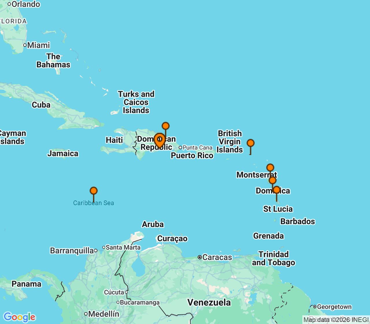 Harta itinerariu Croaziera 2026 - Caraibe si America Centrala (Santo Domingo, Republica Dominicana) - Costa Cruises - Costa Favolosa - 7 nopti