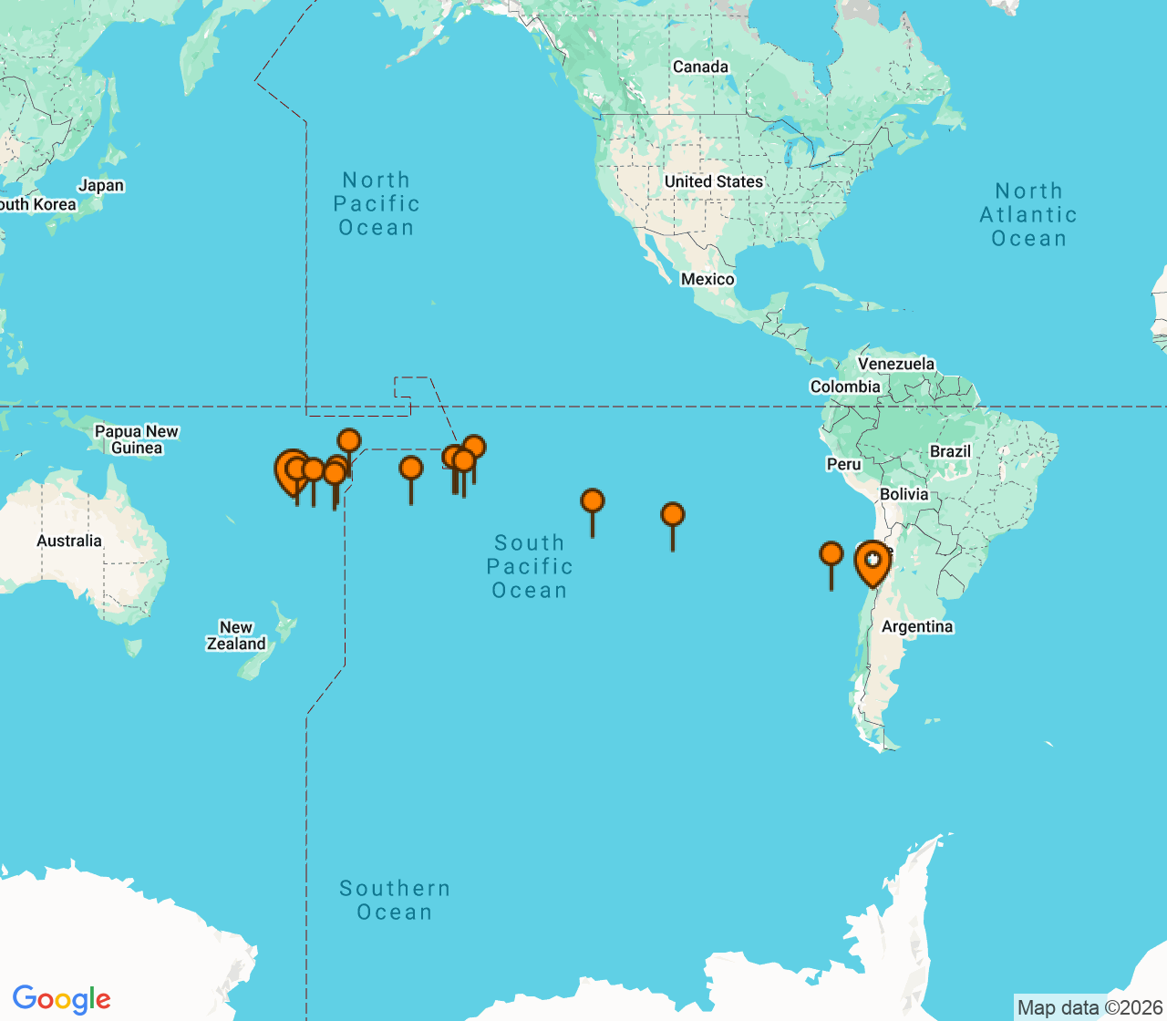 Harta itinerariu Croaziera 2026 - Tahiti si Pacificul de Sud (Lautoka, Fiji) - Seabourn - Seabourn Pursuit - 32 nopti