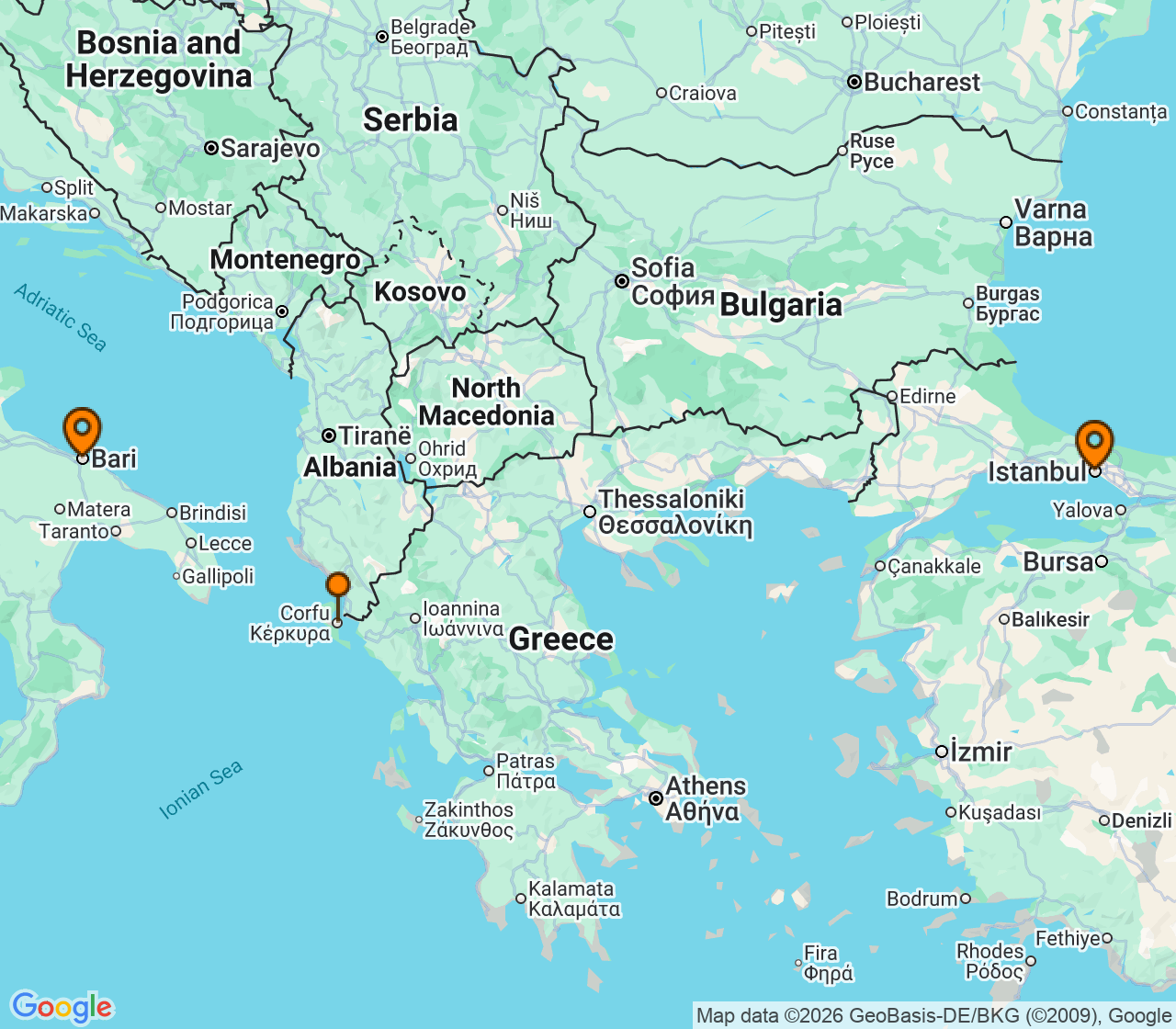 Harta itinerariu Croaziera 2027 - Mediterana (Istanbul, Turcia) - MSC Cruises - MSC Orchestra - 3 nopti